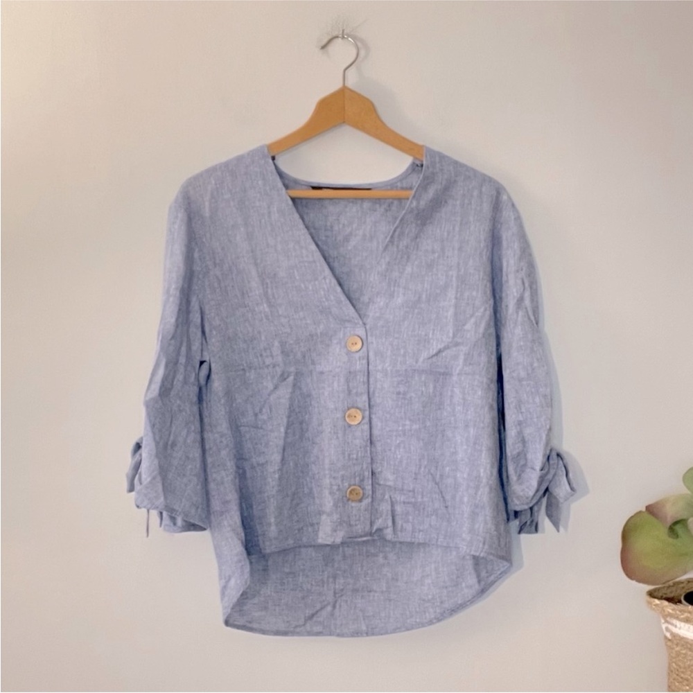Zara Chambray Blue Button-Up Women's Top